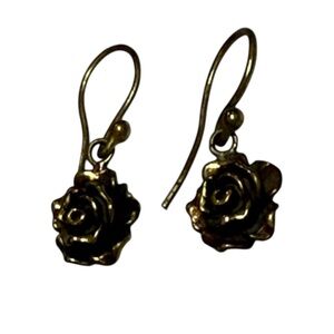 Bronze Gold Rose Flower Drop Hook Earrings